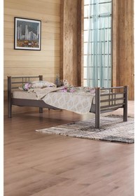 Resim Kappis Tek Kişilik Ferforje Metal Karyola-kahverengi Ahşap Latalı 