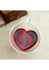 Resim Kalp Şeklinde Cam Bardak Çok Renkli 