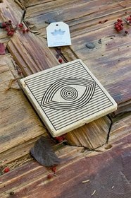 Resim Oscar Stone Decor Doğal Taş Baskılı Bardak Altlığı 10X10 Cm Stone Coaster - Eye/Göz Tasarım 1Ba-576-C 
