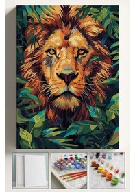 Resim Sayılarla Boyama Seti Numaralı Tuval Fırça Boya Dahil Kasnaklı Set 40x50 Cm - Ormanın Kralı 