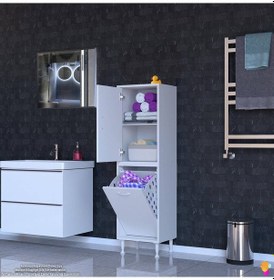 Resim Eliusta Miretta Üst Bölme Kapaklı Altı Kirli Sepetli Dolap 50 Cm Genişlik Beyaz 50x138x32,5 Cm Dolap Beyaz 
