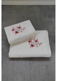 Resim 2'li Set Banyo Havlusu - Bambu & Nakışlı Banyo Havlu Seti-lisette Krem 