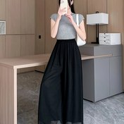 Resim Kadınlar için Yüksek Bel Şifon Geniş Paça Pantolon, Rahat Gevşek Kesim Uzun Pantolonlar Elastik Bel ile, Düz Renk Polyester 100% Spandex 5%, Hafif Çift Katmanlı İnce Kumaş İlkbahar/Yaz/Sonbahar için - Hafta Sonu Rahat Tarz 