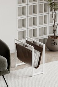 Resim ED Efelez Design Gazetelik , Dergilik , Coral Koltuk Yanı Düzenleyici , Beyaz Metal - Kahverengi Deri 