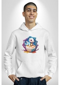 Resim Sevimli Bebek Ejderha Elmas Yumurta Kadın Erkek Beyaz Kapüşonlu Sweatshirt Hoodie Beyaz 