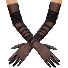 Resim Zarif Akşam Partisi Eldivenleri - Şeffaf Dantel Tasarımıyla Prom, Banket ve Özel Günler için 70 cm Esnek Polyester Spandex File Eldivenler 