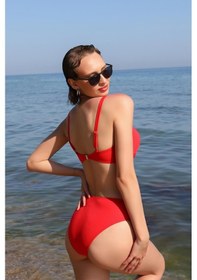 Resim Akbeniz Kadın İçi Boş Fiyonklu Kaplı Alt Üst Bikini Takım Kırmızı 35011-kırmızı 