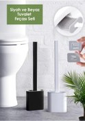 Resim 2li Set Beyaz Ve Siyah Renk Silikon Tuvalet Fırçası Set Bükülebilir Pratik Silikon Wc Klozet Fırçası 
