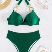 Resim YIYUNQING Şık Yeşil Bikini Takımı Yüzük Detaylı - Yüksek Esneklik, Şeffaf Olmayan Naylon & Elastan Karışımı, Elde Yıkanabilir 