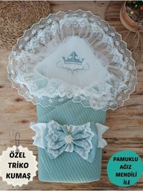 Resim Triko Örg Haki Bebek Kundağı Unisex Bebek Dış Kundak Battaniyesi Hastane Çıkışı Kundak Battaniye Mint 