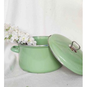 Resim Mint Yeşili Emaye Derin Tencere 3,4 Litre 22 cm Çap Süt Yoğurt Salça Konserve Reçel Tenceresi 