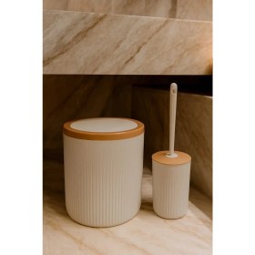 Resim 2'li Banyo Seti, Çöp Kovası ve Wc Fırçalık, Beyaz, Hacim: 6 Litre 