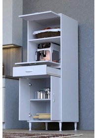 Resim Eliusta Ora 48 Cm Derinlikte Beyaz Mutfak/kiler Dolabı 60x162,4x48 Cm 1 Çekmece 4 Kapak Modüler Dolap Beyaz 