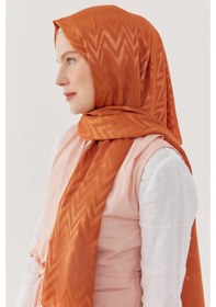 Resim Mirsoy Scarf Zikzak Desen Parlak Jakar Şal - Portakal Portakal Turuncu 