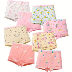 Resim 8'li Paket Kız Çocuk Boxer Alt - Yumuşak & Nefes Alabilir Tüm Sezonlar İçin Fırfır Bacak Ağzı ile Renkli Çoklu Seçenekler (Pembe, Mavi, Sarı, Beyaz, Bej, Yeşil, Kahverengi, Gri) - Sevimli Pastel ve Düz Renkler Kalpler, Balonlar, İnekler, Unicorns, Denizkızıları, Kar 