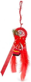 Resim El Yapımı Kırmızı Yeşil Düş Kapanı, 40cm Noel Yılbaşı Süsü, Tüylü Dekoratif Dreamcatcher, Düğün Kına Nikah Süslemesi 1 Adet 