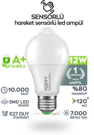 Resim Voxify Hareket Sensörlü Led Lamba E27 Duy 12w Işık Lamba A Otomatik Led Ampül Hareket Algılayıcılı 