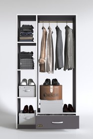 Resim Kenzlife Giysi Dolabı Mengühan 175*90*40 Gri Gardırop 1 Çekmeceli 