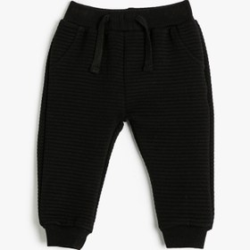 Resim Erkek Bebek Jogger Eşofman Altı Dokulu Beli Bağlamalı Pamuklu 
