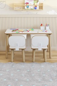 Resim POFİTTO Montessori Çocuk Masası-oyun Masası-aktivite Masası-çalışma Masası-etkinlik Masası 2 Sandalye 