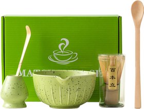 Resim 5'li Matcha Çay Seti, Bambu Süpürge, Kaşık, Kürek ve Seramik Kase ile - Yeşil 