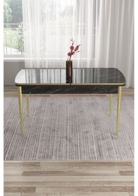 Resim Canisa Tia Serisi Açılabilir Mdf Mutfak Masası Takımı Siyah Mermer Desen Masa Gold Detay 6 Mürdüm Sandalye Masa Siyah Mermer Desen Sandalye Mürdüm 