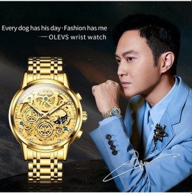 Resim Fastbuy Erkekler Çok Renkli Altın Kuvars İçi Boş Su Geçirmez Olevs 9947 Çok Fonksiyonlu Saat Çok Renkli 