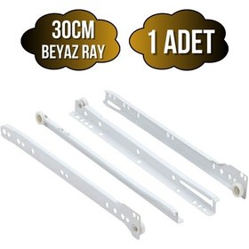 Resim Beyaz Metal Çekmece Rayı Tekerlekli Mobilya Dolap Çekmece Rayı Beyaz 30cm 1 Takım Metal Çok Renkli 