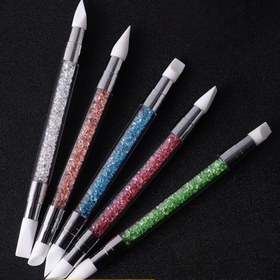 Resim 5 Parça Tırnak Geliştirici Çift Başlı Silikon Kalem Seti, Lastik Başlı Toz Uygulama Kabartma Kalemler, Tırnak Stickerları 