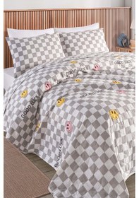 Resim Kapitone Yatak Örtüsü Seti Çift Kişilik Good Luck Gri Gri 