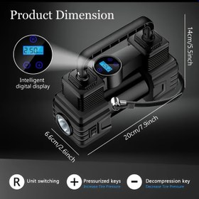 Resim LED Ekranlı Kompakt Araba Lastiği Şişirici - Taşınabilir 12V Hava Pompası, Otomobil, Kamyon ve Motosiklet Lastikleri İçin, Pil Gerektirmez, Otomatik Şişirme Özelliği, Otomatik Şişirme Pompası | Modern Tasarım | Dayanıklı Yapı, Lastik Şişirici 