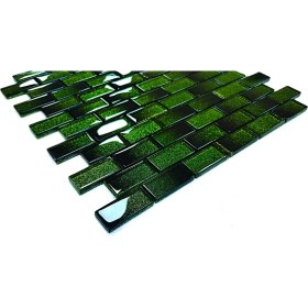 Resim Mutfak Tezgah Arası ve Iç Mekan Kaplama ve Dekorasyon Uygulamalarında Tüm Yüzeyler Için, 23X48MM. Siyah-Yeşil Sim Efekti. 30X30CM. Fileli Kristal Mozaik. 