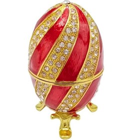 Resim Faberge Yumurta Swarovski Taşlı Lüks Mücevher Kutusu Sarı Kırmızı 10cm Hediyeli 