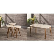 Resim Zigon Sehpa Ve Orta Sehpa Set Ahşap Kr Torna Krem 