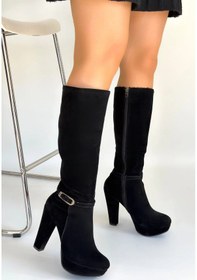 Resim Tekja Siyah Süet Topuklu Çizme Siyah 