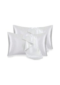 Resim 2 Li İpek Dokulu Saten Yastık Kılıfı 50x70 - Beyaz - Mikrosaten, Saç Ve Cilt Dostu Renkli 