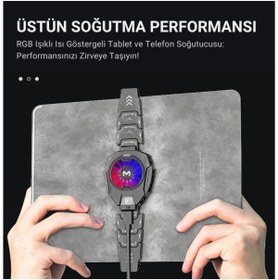 Resim Polham RGB Işıklı Isı Göstergeli Tablet ve Telefon Uyumlu 7000RPM Ultra Güçlü Soğutucu Fan, Ultra Se 