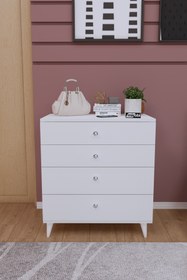 Resim Mirobi Mirabel Dekoratif 4 Çekmeceli Ayaklı Şifonyer Beyaz 