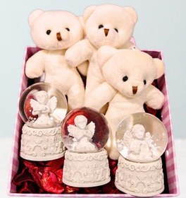 Resim Kar Küresi Ve Ayıcık Set Özel Kutu İçinde 3 Adet Mini Melek Kar Küresi Ve Yavru Ayıcıklar Melek Sevgilim Hediye Kutusu 