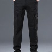 Resim Erkek Pamuklu Kargo Pantolon, %97 Pamuk %3 Spandex Karışımı, Düz Renk, Normal Kesim, Fermuarlı ve Çoklu Cepli, Her Mevsim Giyilebilir 