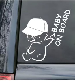 Resim 3MG Dikkat Arabada bebek var Sticker (Beyaz) 