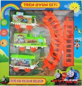 Resim Pilli Tren Seti Raylı Vagonlu Oyuncak Thomas Lokomotif Tren Yeşil 