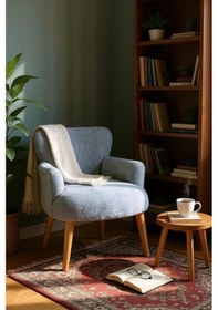 Resim Azra Mobilya Modern Gri Teddy Kumaş Rahat Berjer Tekli Koltuk Yumuşak Dokulu, Ahşap Ayaklı Gri 