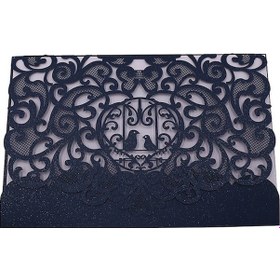 Resim 20 Adet Kuş Desenli Davetiye Seti Kabuğu + İç Kart - Düğün, Doğum Günü, Toplantı Davetleri - Deniz Mavisi D068 