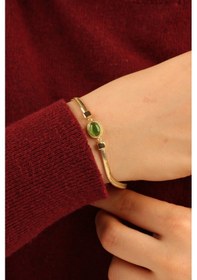 Resim Çgk Çiğdem Gürel Kuyumculuk Yeşil Opal Taşlı Zincir Altın Bileklik Gold 