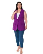 Resim Büyük Beden Tek Düğmeli Süs Cep Kapaklı Mor Astarlı Yelek-mor Mor 