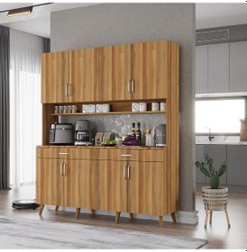 Resim Denze Kahve Köşesi Çok Amaçlı Dolap Kiler Mutfak Dolabı Ceviz 160cm Ceviz 