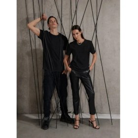 Resim Unisex Kısa Kollu Bisiklet Yaka Basic Viskon Bluz 