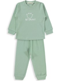 Resim Minidamla Gülen Yüz Baskılı 1-6 Yaş Pijama Takımı - Yeşil - Mint / 1-2 Yaş 