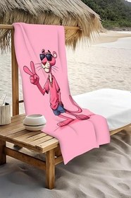 Resim Dijital Baskı Plaj Deniz Havlusu Pembe Panter Desenli Peştamal HVL0138 